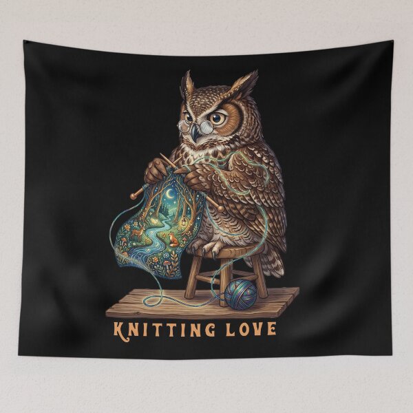 Item preview, Knitting Love Owl Yarn Crafter Night Sky designed and sold by TeeARTHY.