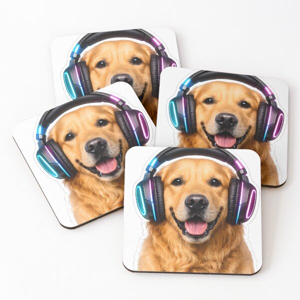 Item preview, Golden Retriever Gamer Sticker – Cute Dog with RGB Gaming Headphones designed and sold by KawaiiOrbit.