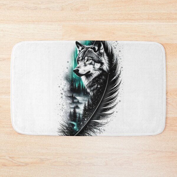 Item preview, Wolf Feather Tattoo Art – Aurora Forest Wild Wolf designed and sold by Hey! your search is end here.