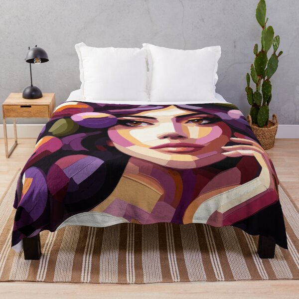 Item preview, Floral Woman Portrait in Pink Purple Retro Boho Style designed and sold by ArtByBoya.