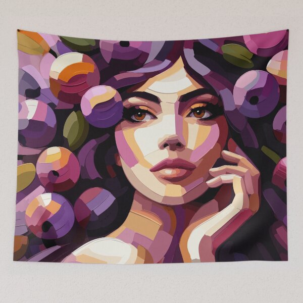 Item preview, Floral Woman Portrait in Pink Purple Retro Boho Style designed and sold by ArtByBoya.