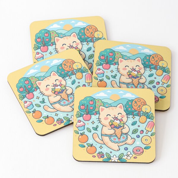 Item preview, Cute Cat Eating Ice Cream Summer Fruit Illustration designed and sold by Iampoji.