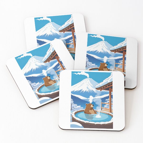 Item preview, Art - Bear relaxing in a Japanese onsen, Winter Scene designed and sold by AnimeShin.