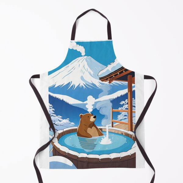 Item preview, Art - Bear relaxing in a Japanese onsen, Winter Scene designed and sold by AnimeShin.
