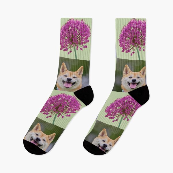 Item preview, Whimsical Dog and Garlic Flower Botanical Pattern designed and sold by JurateArt-DK.