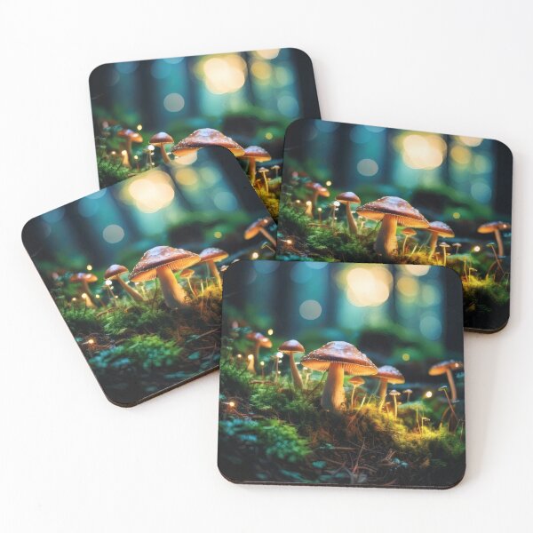 Item preview, Bioluminescent Red Mushroom Night Forest Design designed and sold by BetweenForms.