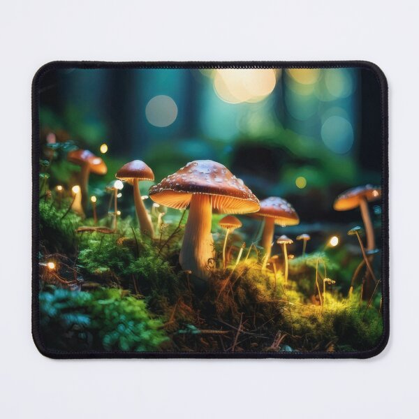 Item preview, Bioluminescent Red Mushroom Night Forest Design designed and sold by BetweenForms.