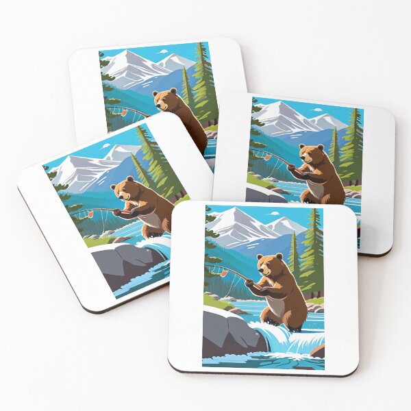 Item preview, Art - Brown Bear Fishing, Peaceful Alpine Landscape designed and sold by AnimeShin.