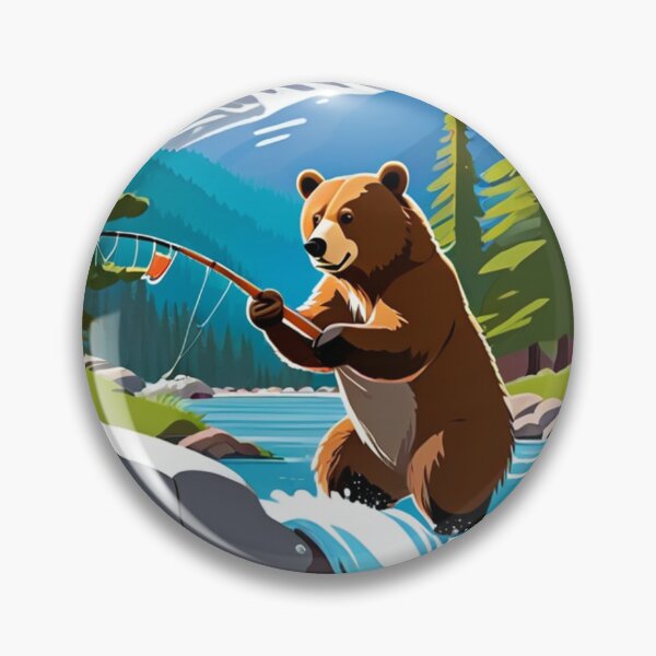 Item preview, Art - Brown Bear Fishing, Peaceful Alpine Landscape designed and sold by AnimeShin.