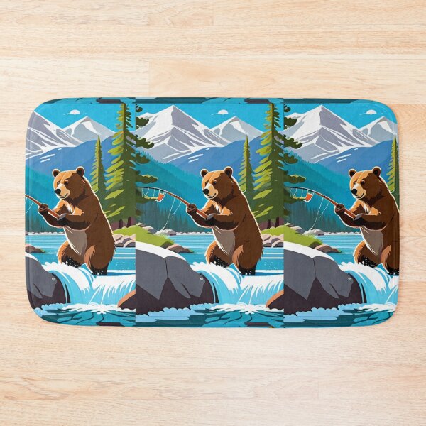 Item preview, Art - Brown Bear Fishing, Peaceful Alpine Landscape designed and sold by AnimeShin.