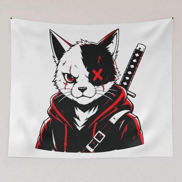 Item preview, Ninja Samurai Cat – Dark Katana Anime Mascot designed and sold by RAYBIL.
