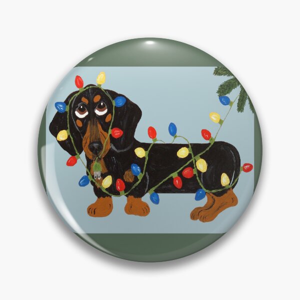 Item preview, Black and Tan Dachshund Tangled in Christmas Lights designed and sold by Squirreldumplings.