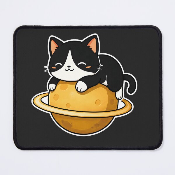Item preview, Cute Black Cat Sleeping on Planet Design | Cozy Space Kitty Illustration designed and sold by CutPawStudio.