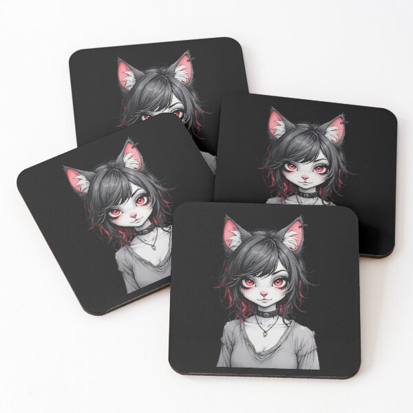 Item preview, Edgy Anime Cat Girl Portrait with Red Eyes designed and sold by UrbanPrts.