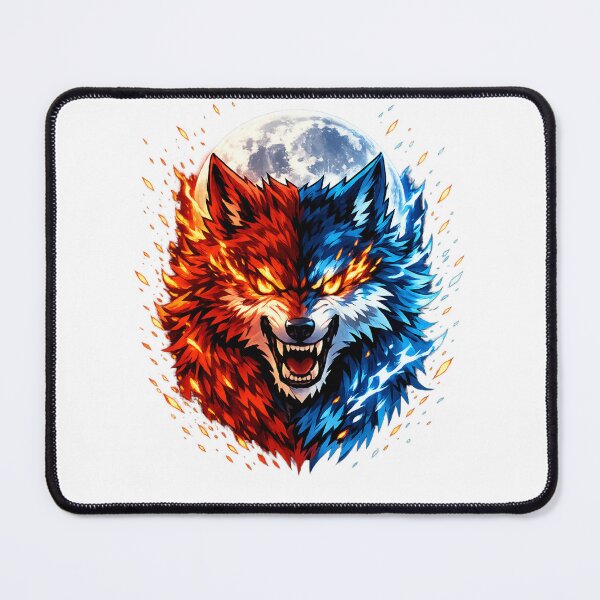 Item preview, Blazing Neon Wolf – Red & Blue Anime Moon Spirit designed and sold by BoB-66.