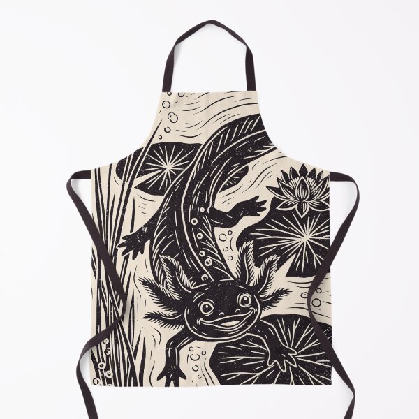 Item preview, Linocut Axolotl Lily Pad Pond Cottagecore Amphibian designed and sold by Y-Vibes.