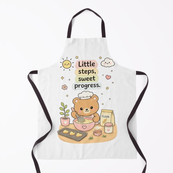 Item preview, Cute Baking Bear Sticker - Little Steps Sweet Progress - Kawaii Motivational Art designed and sold by LittleJoyStudio.Art.