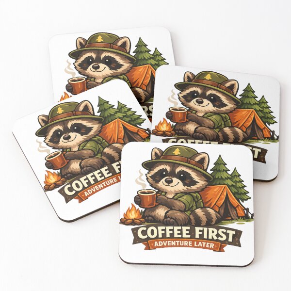 Item preview, Coffee First Adventure Later Camping Raccoon Cute Campfire Graphic designed and sold by AMIR PRO .
