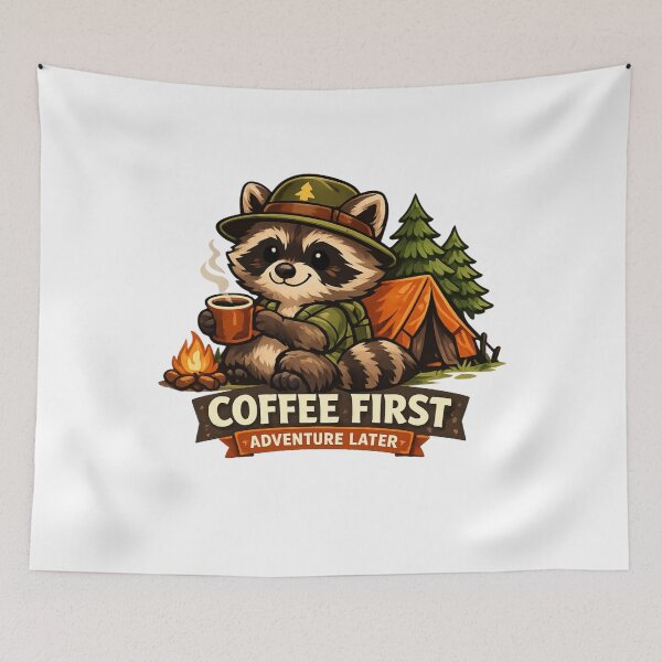 Item preview, Coffee First Adventure Later Camping Raccoon Cute Campfire Graphic designed and sold by AMIR PRO .
