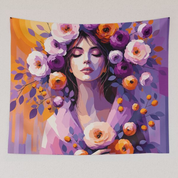 Item preview, Boho Floral Muse Portrait in Purple and Orange designed and sold by ArtByBoya.