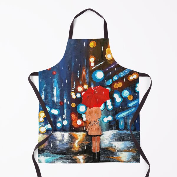 Item preview, Pretty Woman in the Rain — Bokeh City Night Art Print — Red Umbrella Wall Decor designed and sold by ArtByShoonya.