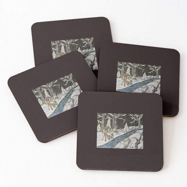 Item preview, A Winter Scene With A Buck Drinking From The Stream On A Snowy Night designed and sold by Kimberly Sells Studio.