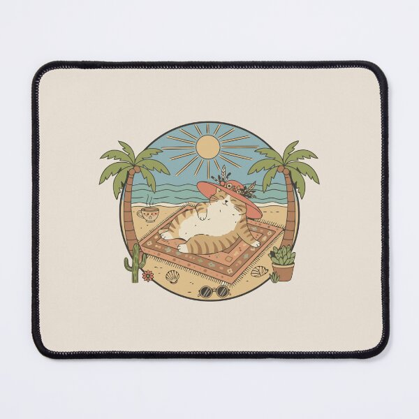 Item preview, Retro Boho Beach Cat Sunbathing Orange Tabby Art designed and sold by Cipher & Soul.