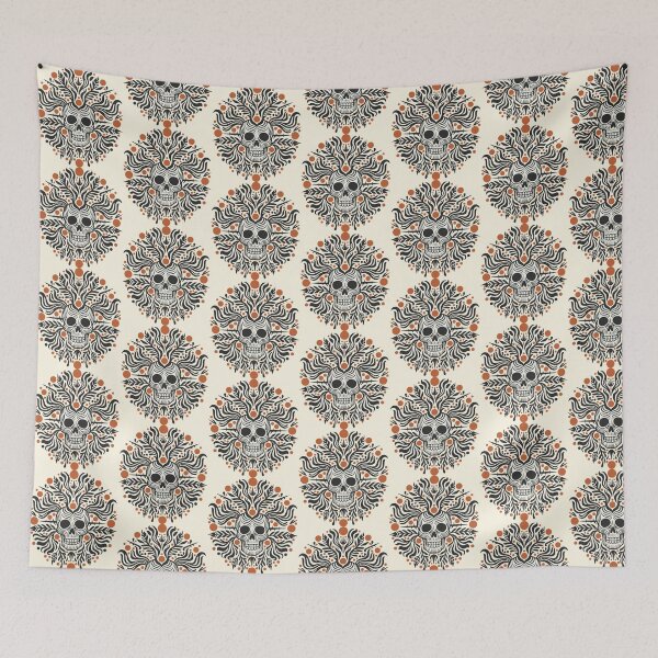Item preview, Dark Boho Floral Skull Scandi Folk Art Mandala designed and sold by Cipher & Soul.