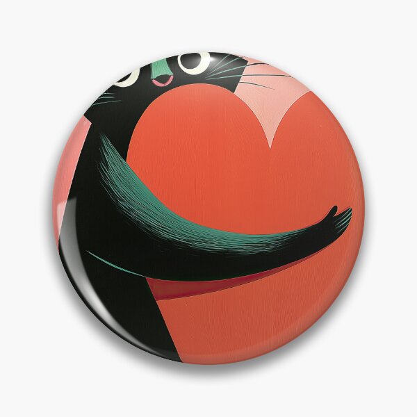 Item preview, Retro Midcentury Black Cat Hugging Heart Coral designed and sold by Bramble County Printworks.