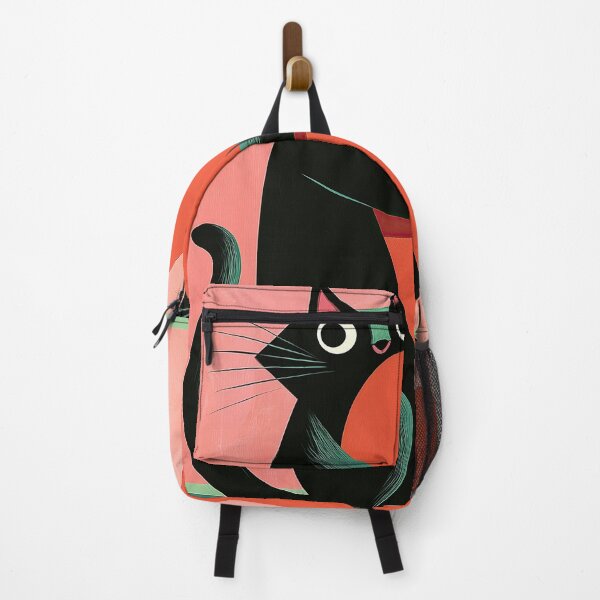 Item preview, Retro Midcentury Black Cat Hugging Heart Coral designed and sold by Bramble County Printworks.