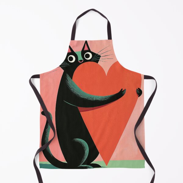Item preview, Retro Midcentury Black Cat Hugging Heart Coral designed and sold by Bramble County Printworks.