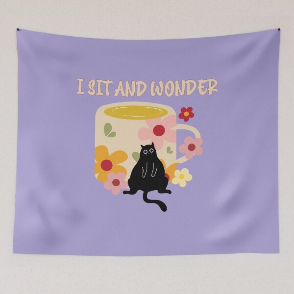 Item preview, I Sit and Wonder Cute Black Cat Coffee Mug Floral Illustration designed and sold by BritishDelights.