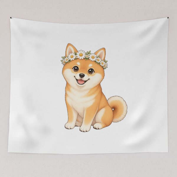 Item preview, Cute Shiba Inu with flower wreath Kawaii designed and sold by puredevn.