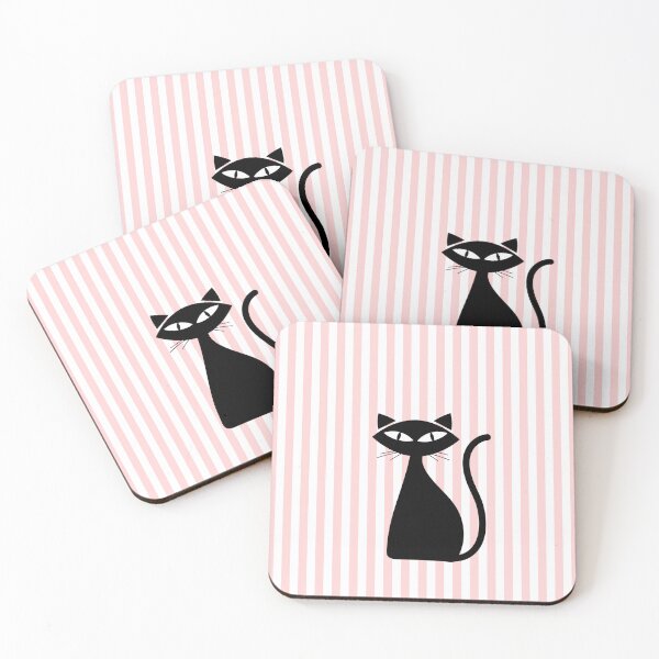 Item preview, Retro Black Cat on Pink Stripes designed and sold by The Retromotel.