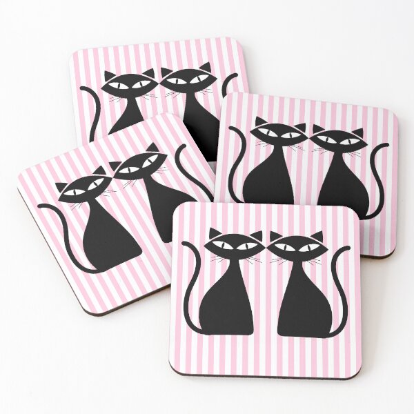 Item preview, Retro Black Cats with 1960s Vibe Pink Stripes designed and sold by The Retromotel.