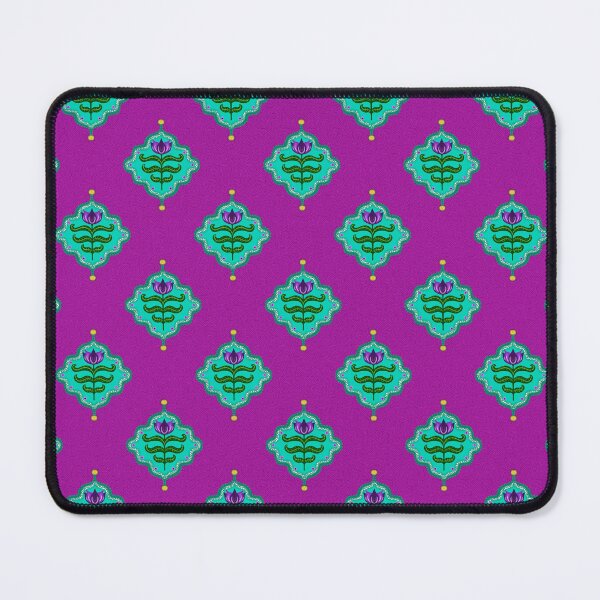 Item preview, Tiled Jaipur floral motif with Purple flower and Blue border and seamless repeating pattern  designed and sold by PCaleDesigns.