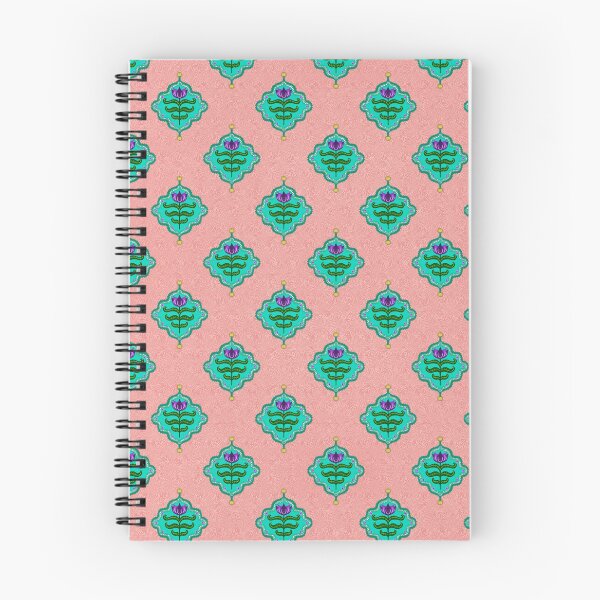 Item preview, Tiled Jaipur floral motif with Purple flower and Coral background and seamless repeating pattern  designed and sold by PCaleDesigns.