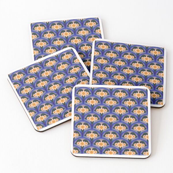 Item preview, Sunset Plumeria from Udaipur in Soft Orange and Blues and Scaled Seamless Repeating Pattern designed and sold by PCaleDesigns.