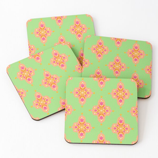Item preview, Pink Floral Tile Seamless Indian Inspired Pattern with Lime Green Background designed and sold by PCaleDesigns.