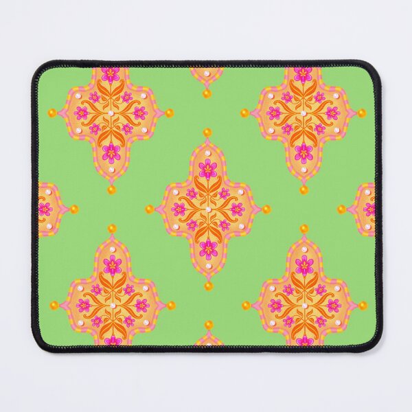 Item preview, Pink Floral Tile Seamless Indian Inspired Pattern with Lime Green Background designed and sold by PCaleDesigns.