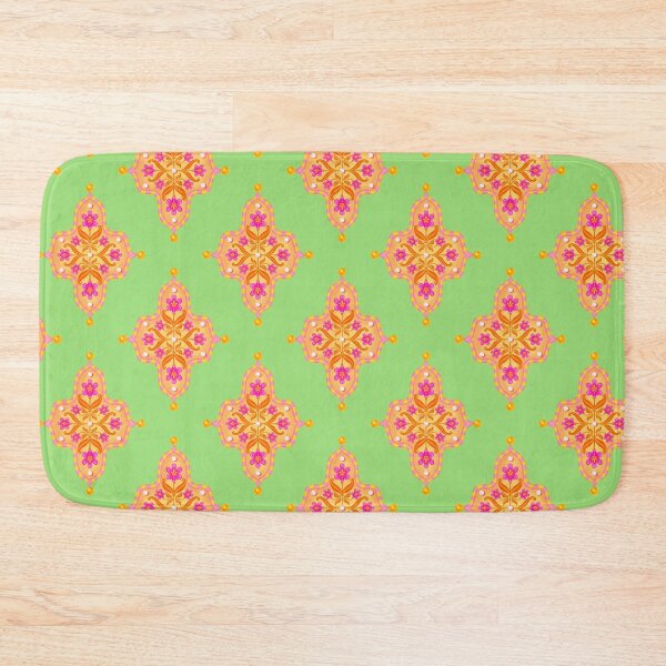 Item preview, Pink Floral Tile Seamless Indian Inspired Pattern with Lime Green Background designed and sold by PCaleDesigns.