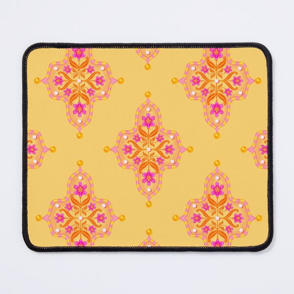 Item preview, Pink Floral Tile Seamless Indian Inspired Pattern with Soft Yellow Background designed and sold by PCaleDesigns.