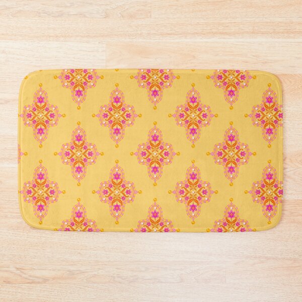Item preview, Pink Floral Tile Seamless Indian Inspired Pattern with Soft Yellow Background designed and sold by PCaleDesigns.