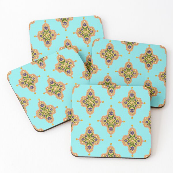 Item preview, Purple Iris Floral Tile Seamless Indian Inspired Pattern with Turquoise Background designed and sold by PCaleDesigns.
