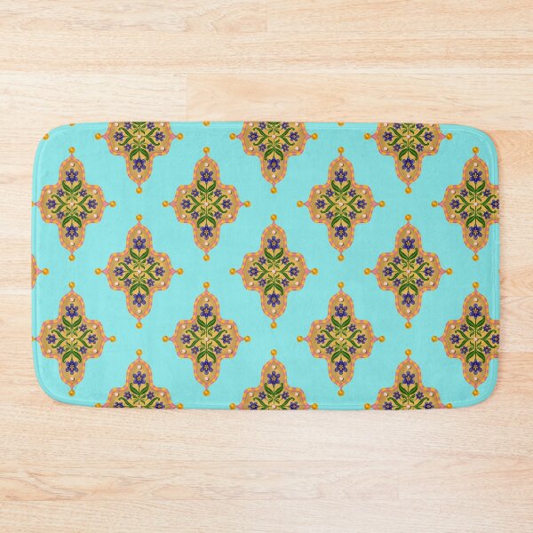 Item preview, Purple Iris Floral Tile Seamless Indian Inspired Pattern with Turquoise Background designed and sold by PCaleDesigns.