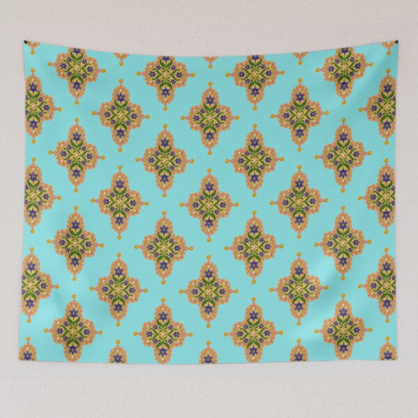 Item preview, Purple Iris Floral Tile Seamless Indian Inspired Pattern with Turquoise Background designed and sold by PCaleDesigns.