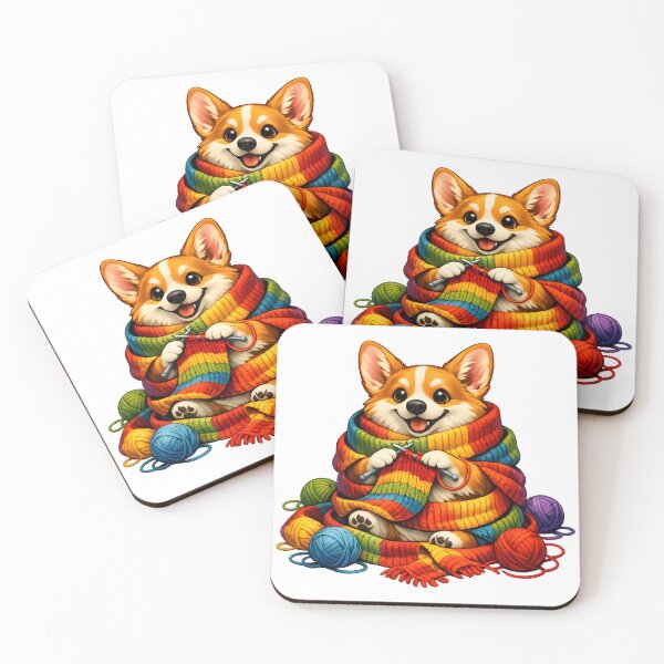 Item preview, Corgi Knitting an Endless Scarf Cute Cozy Dog Illustration designed and sold by builtforyou.