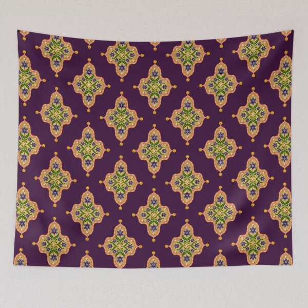 Item preview, Purple Iris Floral Tile Seamless Indian Inspired Pattern with Dark Purple Background designed and sold by PCaleDesigns.