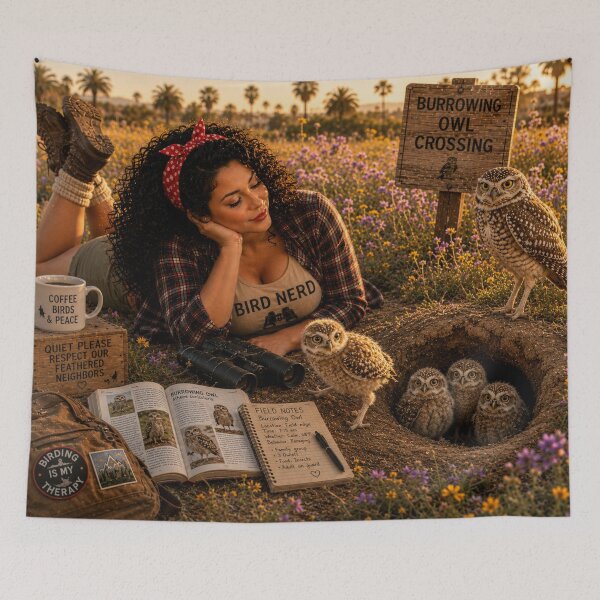 Item preview, Bird Nerd Pin-Up: Burrowing Owl Family designed and sold by Kimberly Palmer.