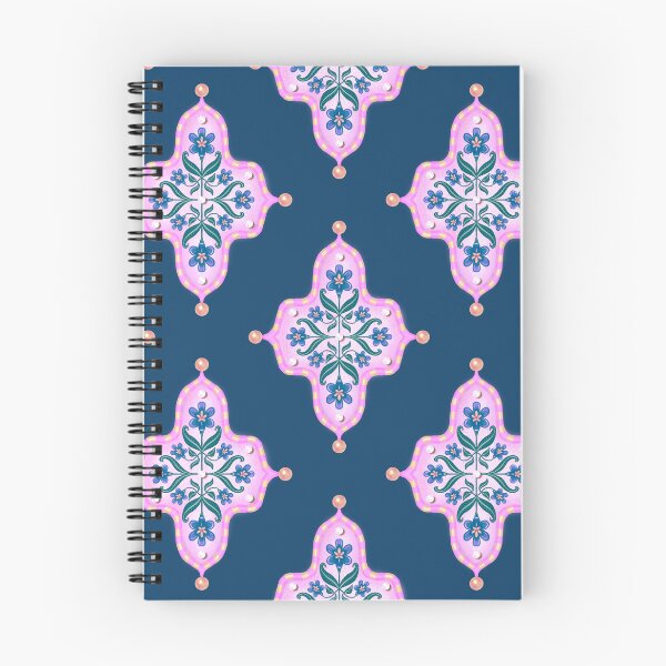 Item preview, Blue Violet Iris Floral Pink Tile in Seamless Indian Inspired Pattern with Slate Blue Navy Background designed and sold by PCaleDesigns.